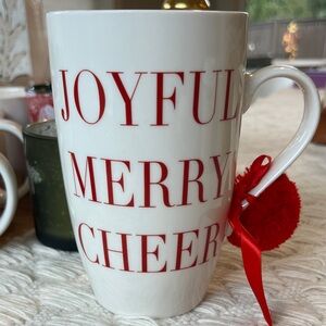 NWT Tag White and Red Joyful Merry Cheer Mug